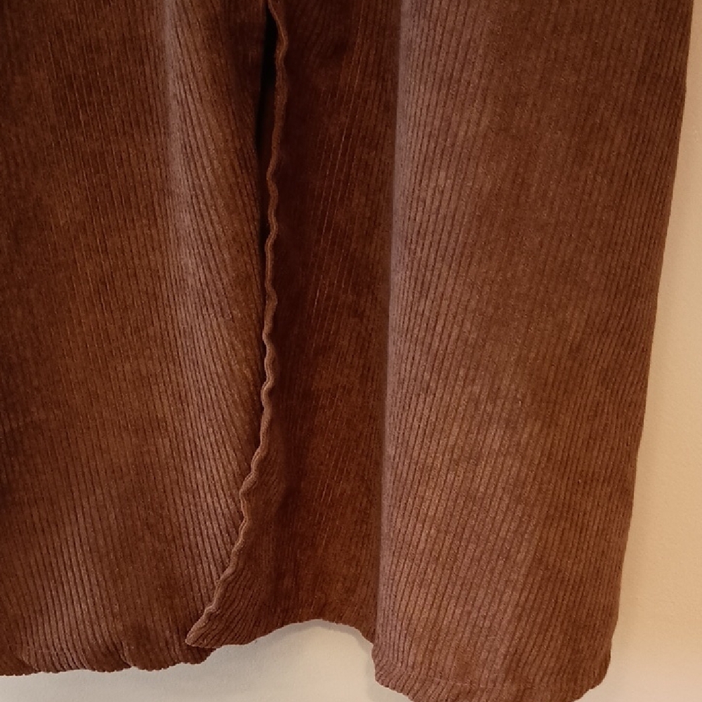 Brown Corduroy Short-Sleeve Button-Front Midi Dress, P2P 18", L 42", W 27" - Picture 7 of 9